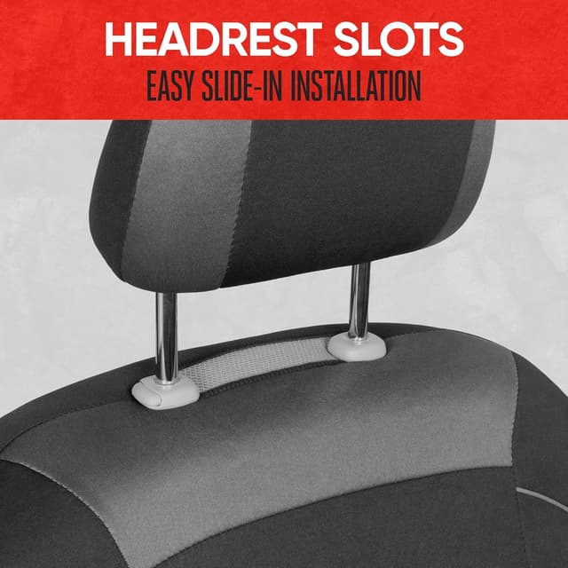 Detalle 2 de Motor Trend Black Cloth Car Seat Covers for Front Seats (Bucket Seats) with Removable Headrests