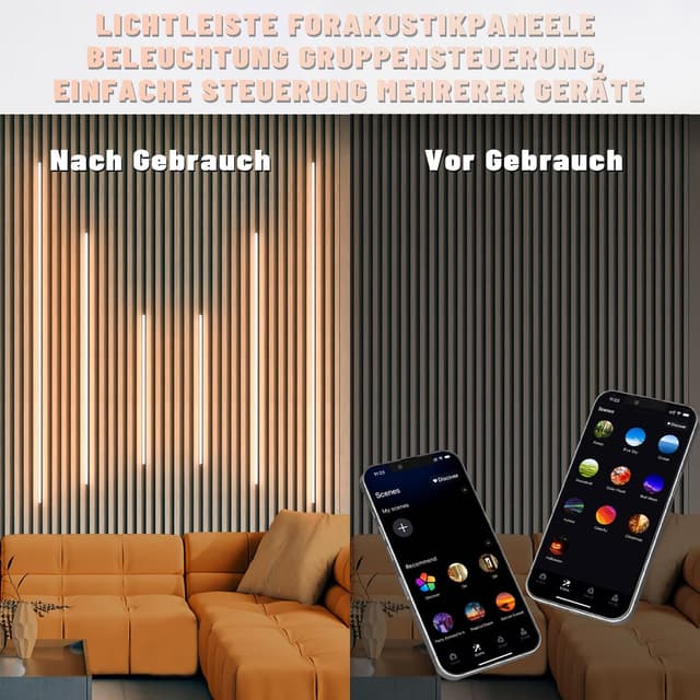 Detalle de Lichaser Schwarz LED für Akustikpaneele – 6er-Set Warmweiß, Alexa-kompatibel (selbstklebend)