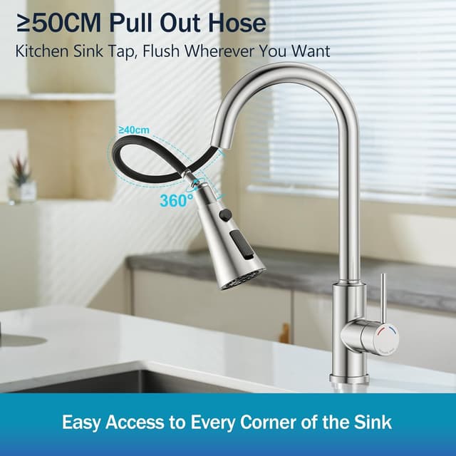 Detalle 2 de YEAUPE PRO Grifo Cocina Extraible con caño giratorio 360°