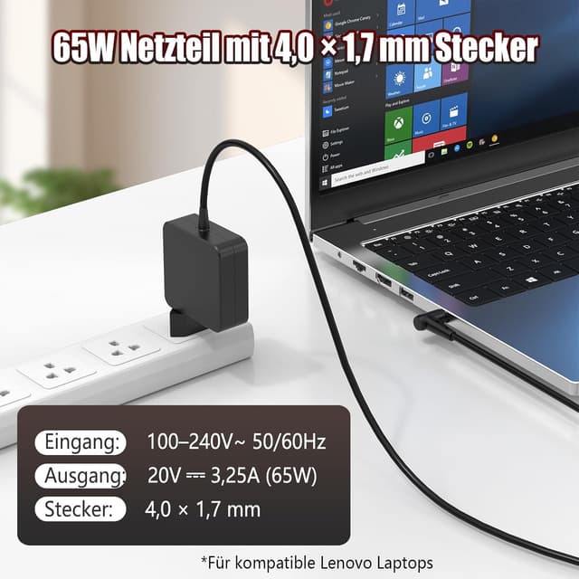 Detalle 2 de 65W Laptop Ladekabel für Lenovo Ideapad