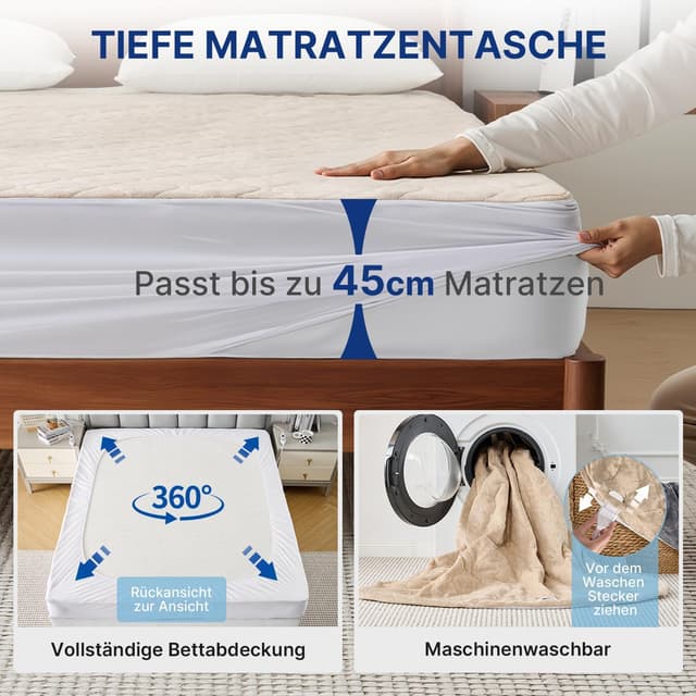 Detalle de WOOMER Elektrisches Wärmeunterbett mit Abschaltautomatik, 200GSM Velours, 10 Stufen und 12h-Timer (135×190 cm)