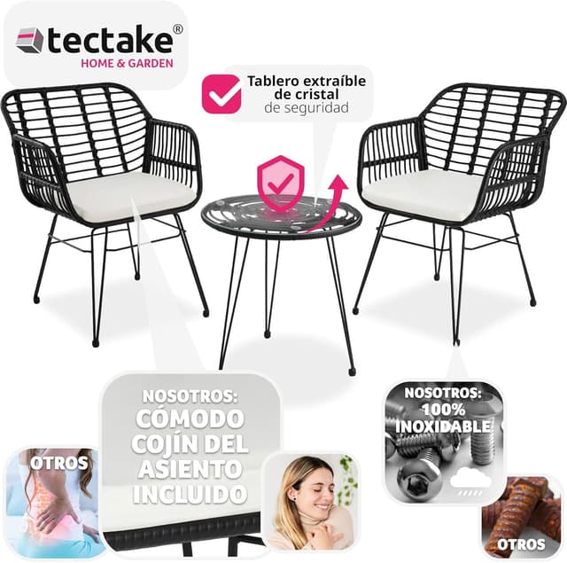 Thumbnail 2 de tectake® Conjunto jardín de ratán para 2 personas