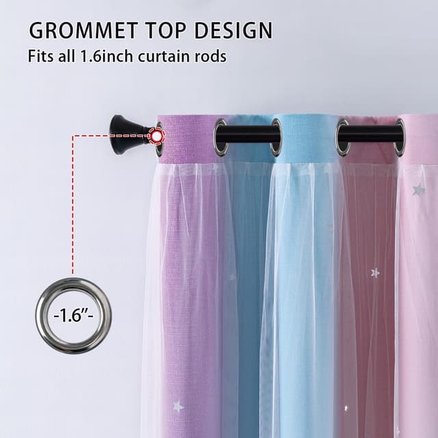 Detalle 2 de XiDi Eyelet Blackout Curtains 86x160cm (2 panels) with voile layer for kids rooms