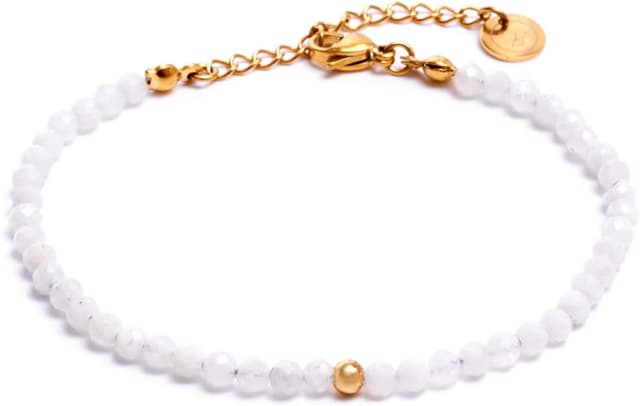 Detalle de BERGERLIN Echtes Naturstein Perlenarmband mit Regenbogen-Mondstein (Labradorit) & 925 Sterling Silberperle