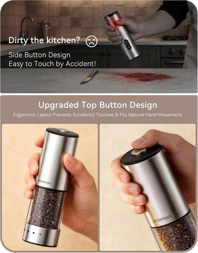 Detalle de Electric Salt and Pepper Grinder Set (Type-C Rechargeable) with LED Battery Level Display