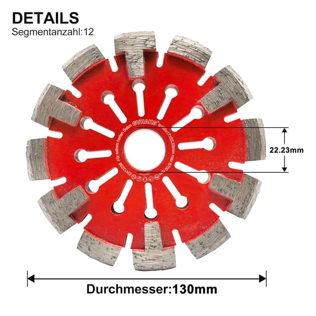 Detalle 2 de GVHAKG Diamant Frässcheibe 130 mm, 17 mm Segmentbreite (22,23 mm) für Fußbodenheizung