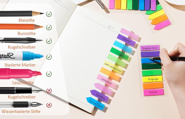 Detalle de Seitenmarker mit Klebestreifen – 2.000 Stück, 8 Farben, beschriftbar & repositionierbar