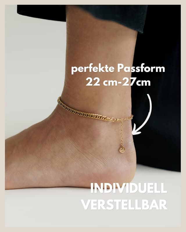 Detalle 2 de GD GOOD.designs Panzer-Fußkettchen für Damen (Gold, Silber oder Roségold) – wasserdicht, verstellbar 22–27 cm