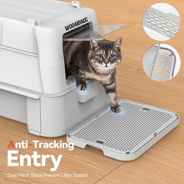 Thumbnail 6 de Wooaidagg Edelstahl-Katzentoilette mit Deckel, geschlossener Metall-Katzenklo inkl. Geruchskontrolle (Hellgrau)