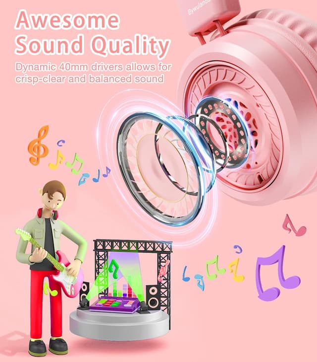 Detalle 2 de Bywulanda Kinder-Kopfhörer mit LED-Lichtern, USB Typ-C, Mikrofon und Lautstärkebegrenzer (85/94 dB)