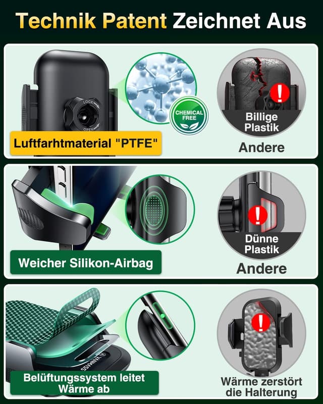 Thumbnail 4 de VANMASS 2026 militärische Handyhalterung für Auto mit Lüftungshaken – 360° drehbar, Metallhaken, grün