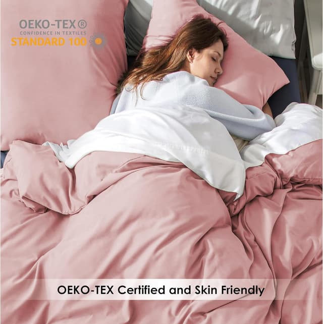 Detalle de REHAN & CO Single Duvet Cover Set in Blush (soft brushed microfiber) with pillowcases