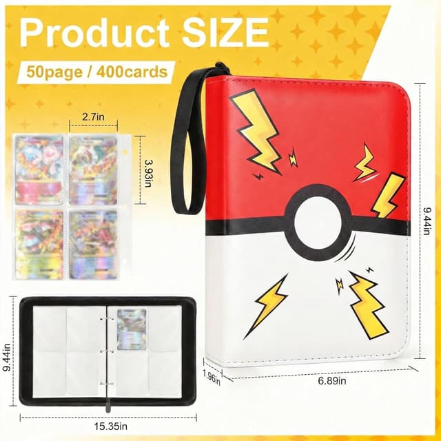 Detalle 2 de Portable 4-Pocket Trading Card Binder with Zipper, 400 Pockets (50 Removable Sleeves)