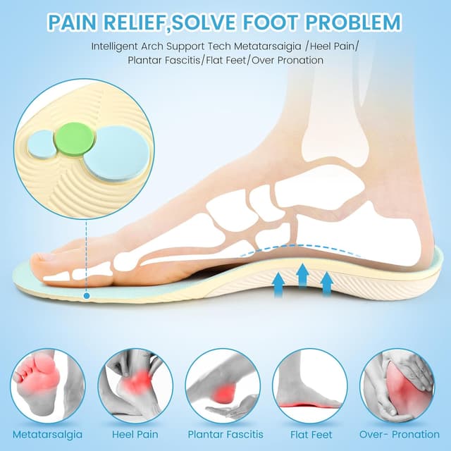 Detalle de UFYVPKS Arch Support Insoles (5D) for Fallen Arches, Overpronation & Foot Pain, White, 270mm (UK7.5-8)