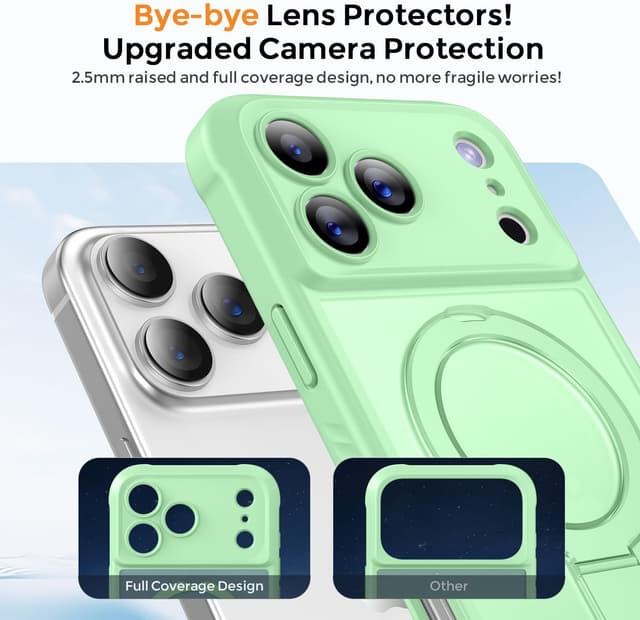 Detalle de MOCCA Design iPhone 17 Pro Case with MagSafe Invisible Magnetic Ring Stand — Military Drop Protection, Full Camera Guard, Translucent Matte Slim (Matcha Green)