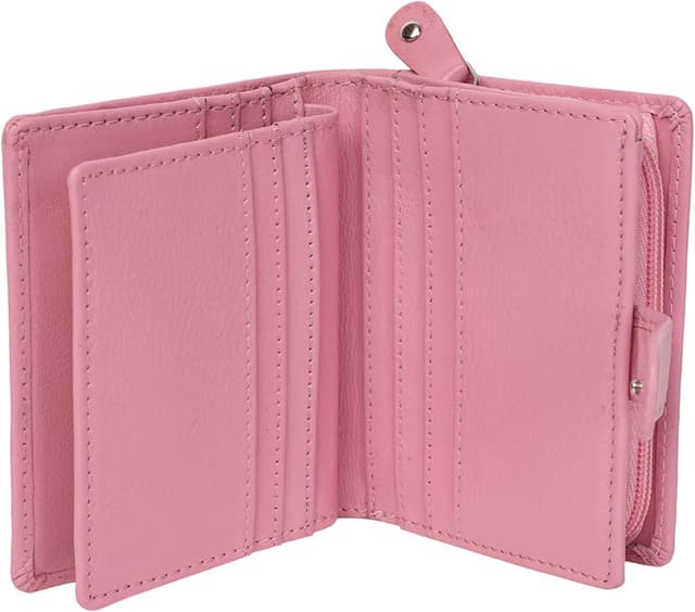 Detalle 2 de STARHIDE Women RFID Blocking Genuine Leather Clutch Wallet with ID Window & Side Coin Pouch 5530 (Pink)