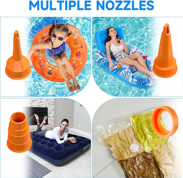 Detalle de Electric Air Pump for Inflatables (4000mAh) – Cordless pump with 3 nozzles for airbeds, paddling pools and more