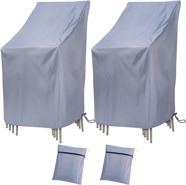 Detalle de Ricyea waterproof garden stacking chair cover (210D Oxford fabric), 2 pack, grey