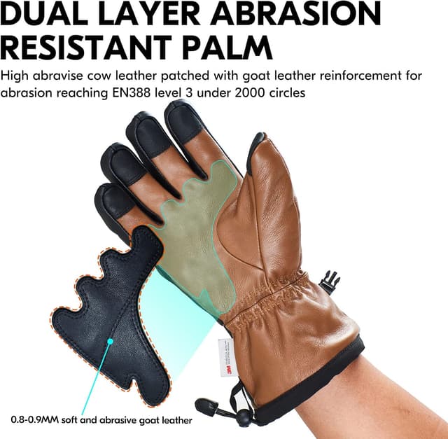 Thumbnail 4 de Vgo Gants de Ski doublés cuir chèvre imperméables 4℃