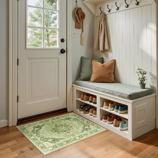 Detalle de RELEANY 8'x10' Washable Floral Area Rug 🧩