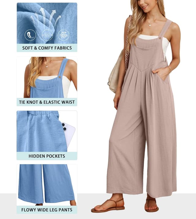 Detalle de IWOLLENCE Damen Latzhose Sommer Overall mit verstellbaren Trägern und Seitentaschen