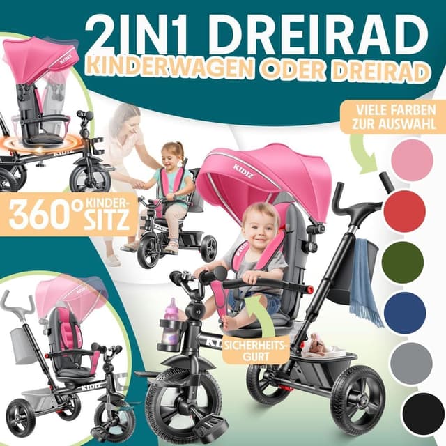 Detalle de KIDIZ Dreirad 6in1 Kinderdreirad ab 9 Monaten