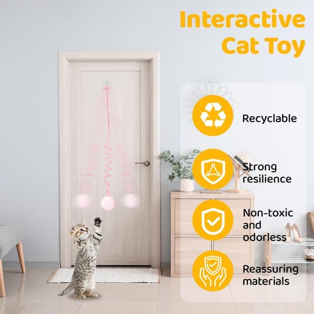 Detalle de Adiwo Katzenspielzeug für Türrahmen – 2er-Set hängendes Plüschspielzeug mit Glocke