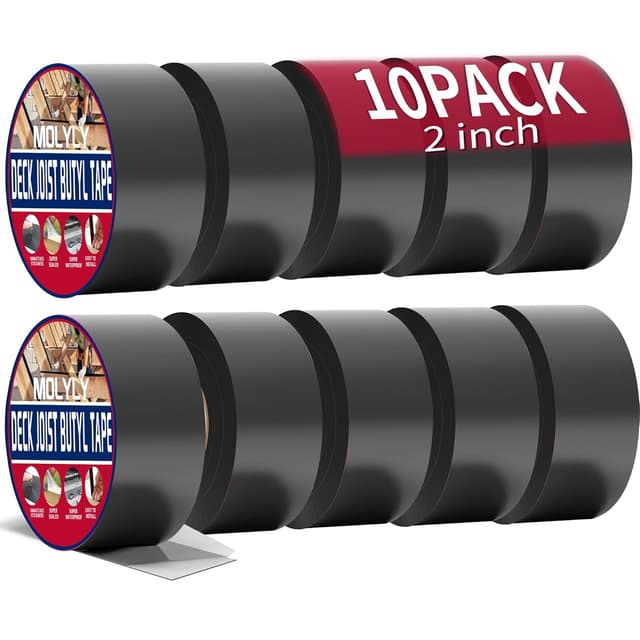 Detalle de MOLYLY Butyl Joist Tape 2 inch (2" x 50') — 10 Rolls Waterproof Deck Joist Flashing Tape