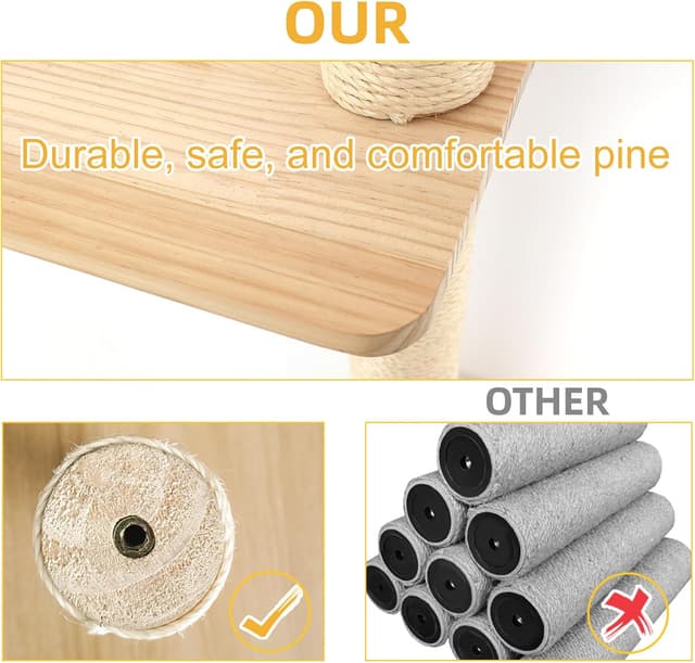 Detalle 2 de Set da parete per gatto arrampicata con 1 casa, 1 scala a ponte, 3 pali antigraffio e 5 gradini