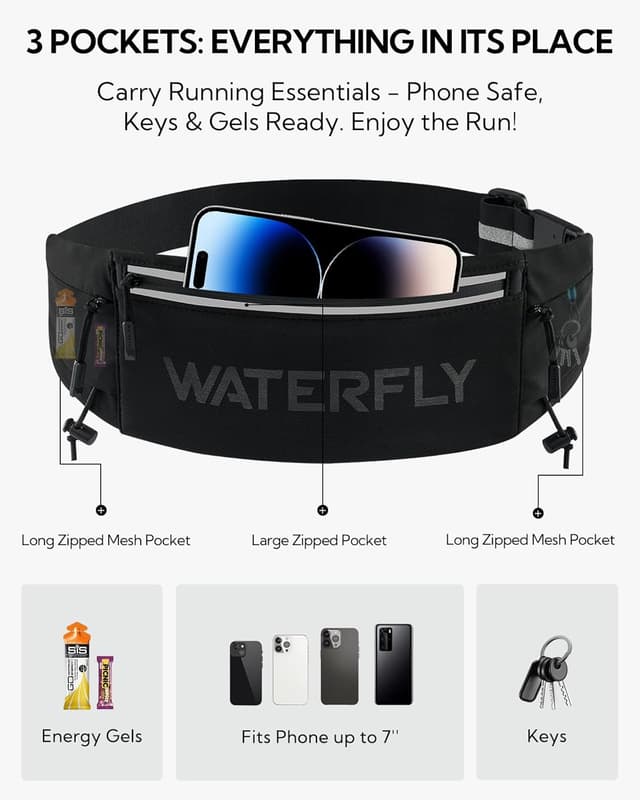Detalle 2 de WATERFLY Running Belt Fanny Pack 3 Pockets
