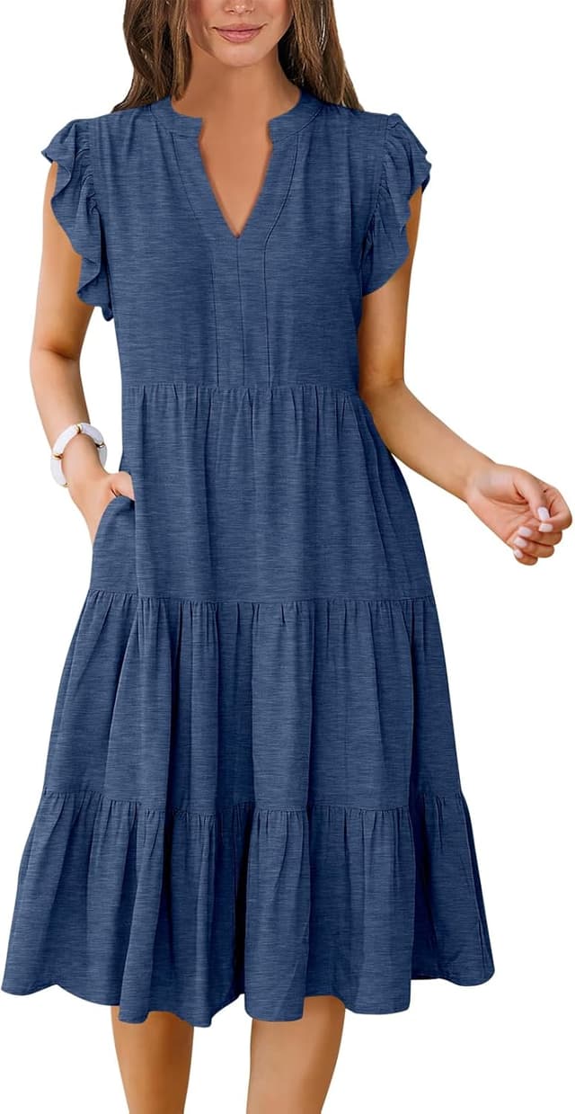 Detalle de ANRABESS Womens Summer Dress V‑Neck Midi