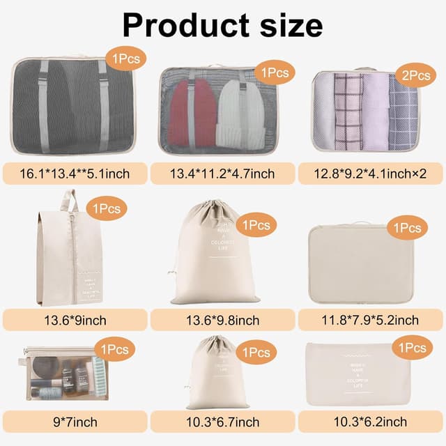 Detalle 2 de 9-piece Packing Cubes Travel Organiser for Luggage