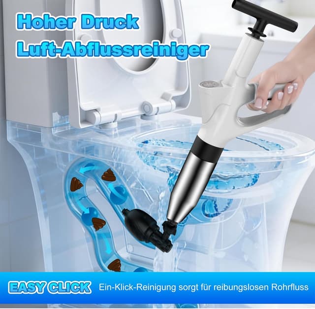 Detalle de Turstand Druckluft-Abflussreiniger mit Pumpe, integriertem Druckanzeiger und 4 Saugnäpfen (dunkelgrün)