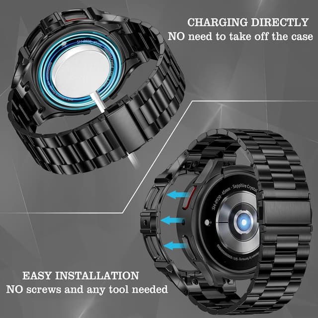 Detalle de SUPLINK Metallgehäuse mit Band für Samsung Galaxy Watch 4/5/6 – Edelstahl-Schutzhülle fürs Armband (45 mm/44 mm)