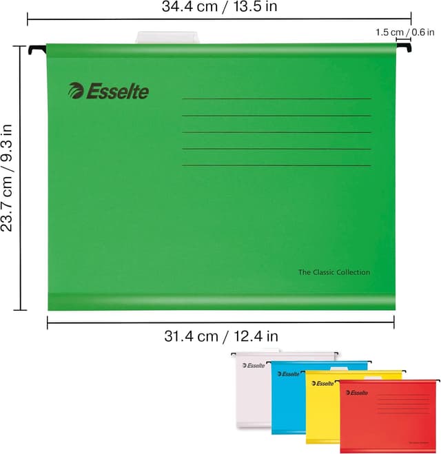 Detalle 2 de ESSELTE – Lot de 15 dossiers suspendus A4 renforcés pour classeur (628808), carton recyclé 100%