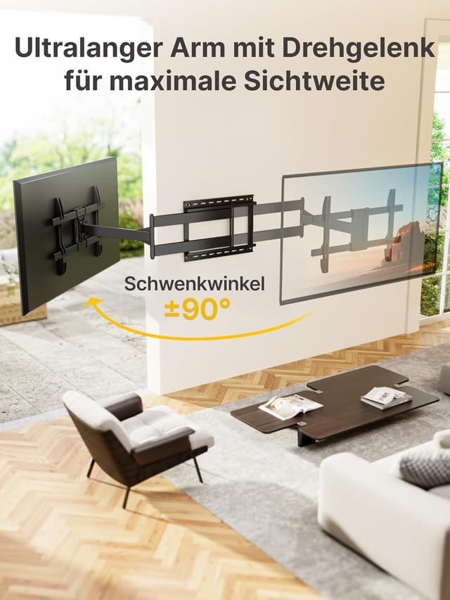 Detalle 2 de monTEK Langarm 1067 mm TV-Wandhalterung für 43–80 Zoll bis 50 kg (ausziehbar, schwenk- und neigbar, max. VESA 600×400)
