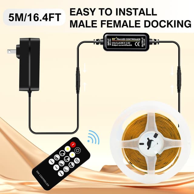 Detalle 2 de luktix COB LED Strip 5m (3000K) 24V dimmable with RF remote control + UKCA power supply