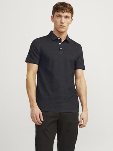 Detalle de JACK & JONES Jjepaulos polo de hombre en algodón 100% (dark grey melange, entallado) – talla XL