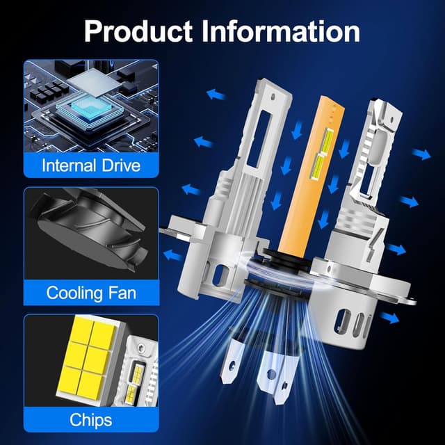 Thumbnail 6 de AUXIRACER H4 LED 6500K blanc froid (pack de 2) avec ventilateur intégré – Plug and Play