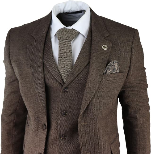 Thumbnail 1 de Mens Herringbone Tweed 3 Piece Suit Blue 32