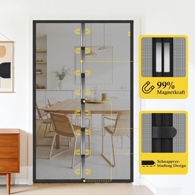 Detalle de fowong Magnet-Fliegengitter für Balkontür 160x230 cm (Nanogitter, magnetischer Insektenschutzvorhang, schwarz)