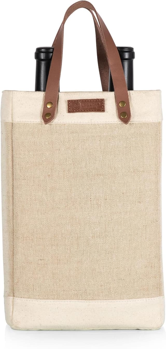 Detalle de Picnic Time NFL Pinot Jute 2-Bottle Insulated Wine Bag (Beige) — Wine Tote Gift Bag