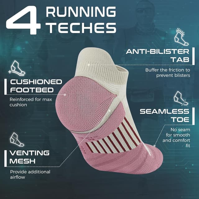 Detalle de Coolmax Anti-Blister Cushioned Running Socks with Ankle Compression (3 Pairs)