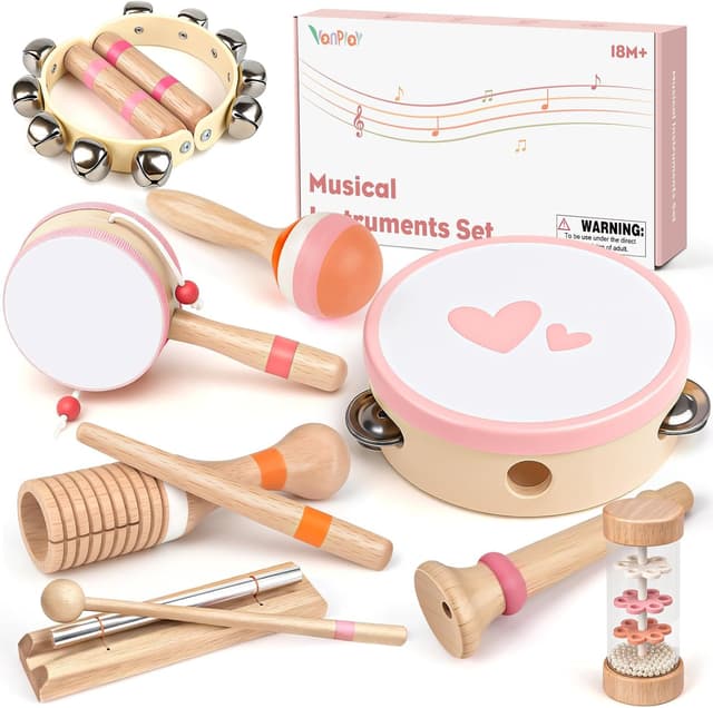 Thumbnail 6 de Kids Wooden Musical Instrument Set (Maracas, Drum, Tambourine & More) for Toddlers