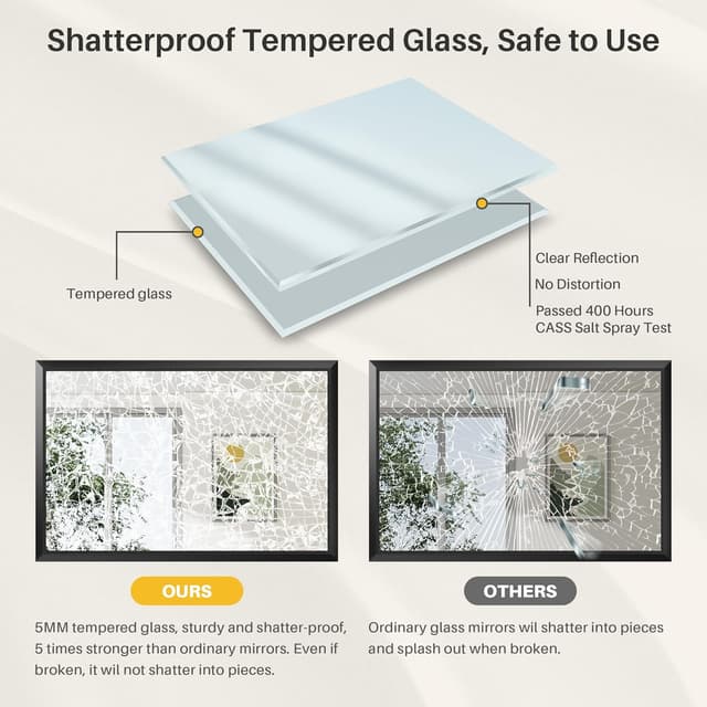 Detalle 2 de Briivue 36x36 Black Bathroom Mirror (Thick Metal Frame, Anti-Rust, Beveled Tempered Glass)