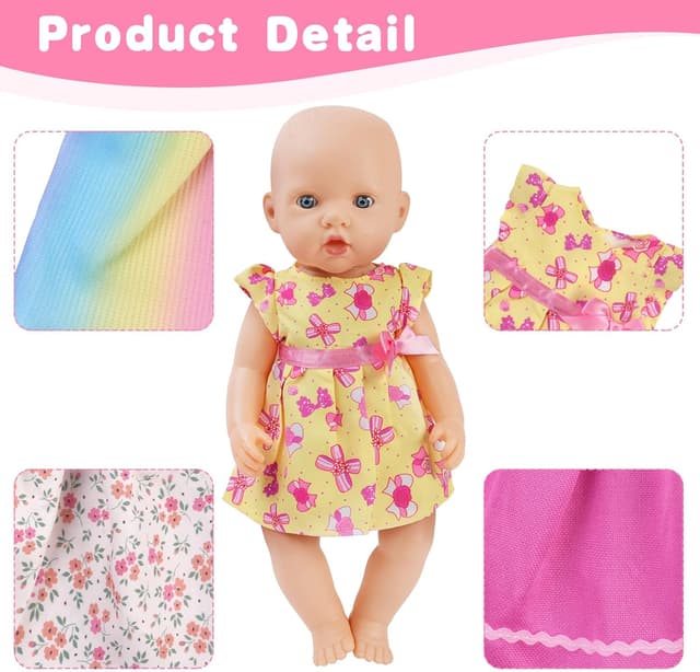 Detalle de Aolso set vestiti per bambole New Born Baby Doll da 35-45 cm (con cappello), confezione da 4 pezzi arcobaleno