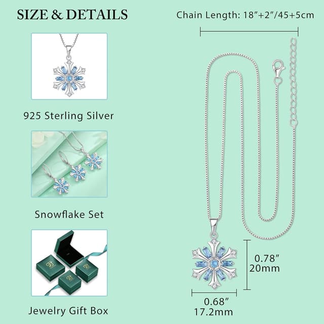 Detalle 2 de FJ Schneeflocke Kette Damen aus 925er Sterling Silber mit Aquamarin und Schneeflocken-Anhänger