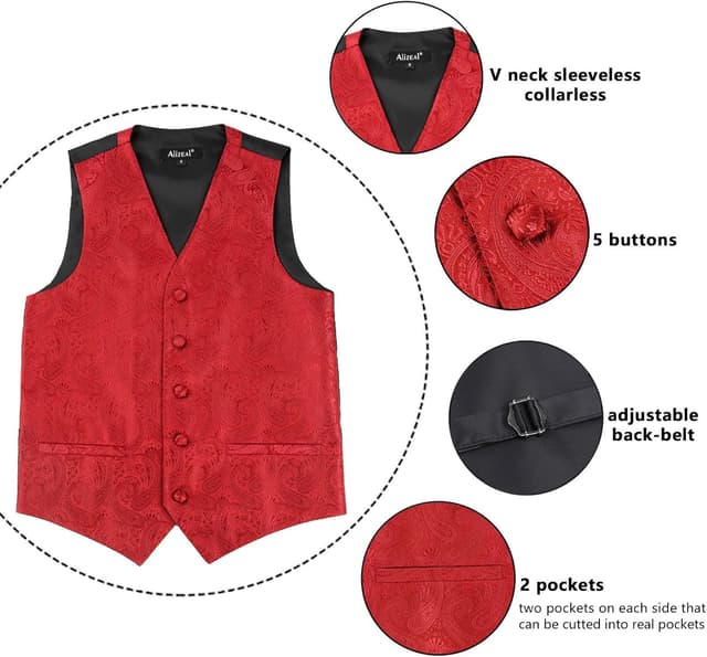Detalle de Alizeal Boys Classic Paisley Bow Tie and Suit Vest Set