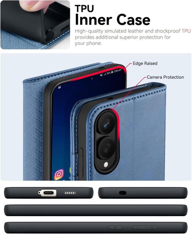 Detalle de OCASE Klapphülle mit RFID-Schutz für Samsung Galaxy S25 Edge 5G – Hellblau