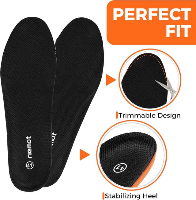 Detalle de riemot Sport Insoles for Men & Women – Shock-Absorbing Cushioned Sport Shoe Inserts